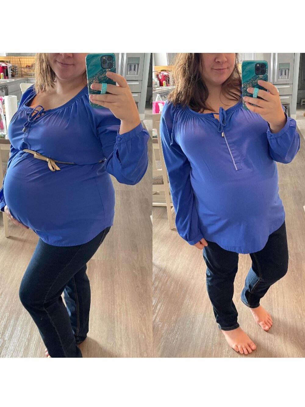 Motherhood Maternity | Deep Blue Tunic Peasant Top | Size Large